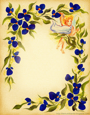 Violette e angelo dipinto a mano su pergamena