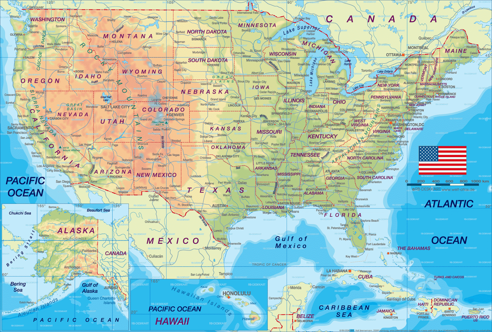 Printable Map Of Usa And Canada Mexico Hawaii