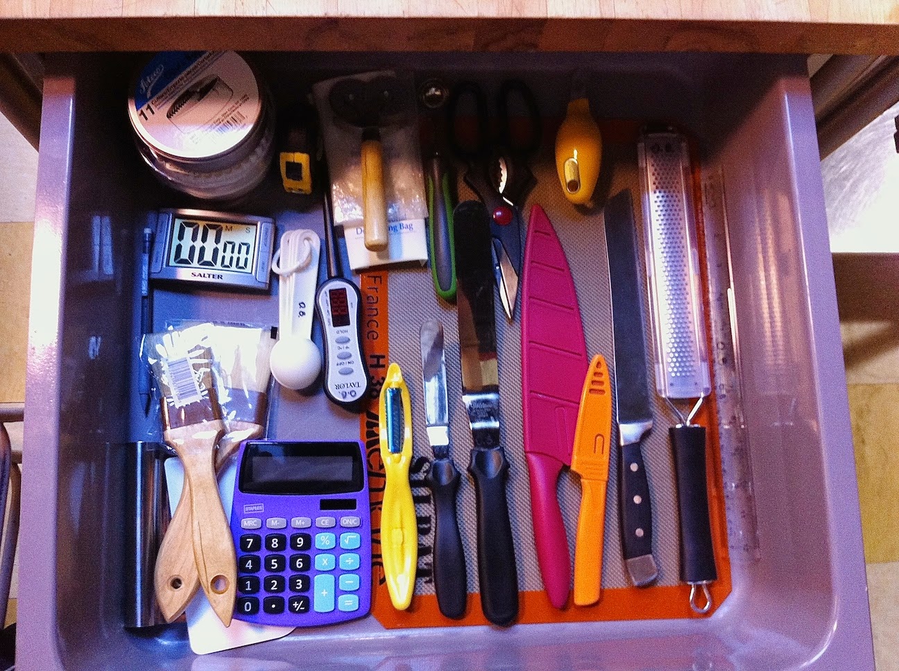 Pastry tools in a drawer.