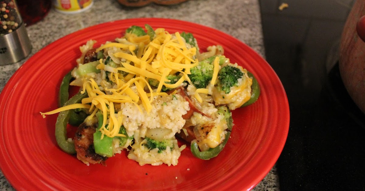 Dinner with the Grobmyers Cheesy Kielbasa, Rice and Broccoli Skillet