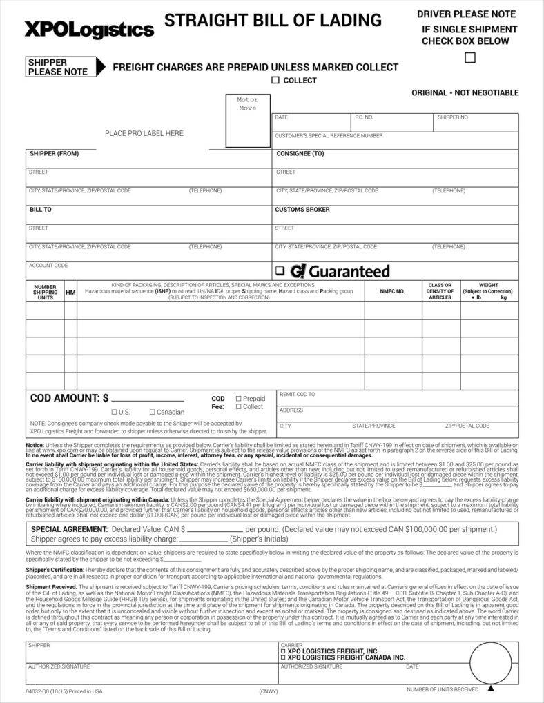 bill of lading forms templates in word and pdf excel template bill of lading forms printable