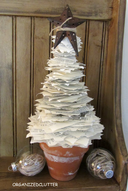 Book page tree, by Organized Clutter featured on Funky Junk Interiors