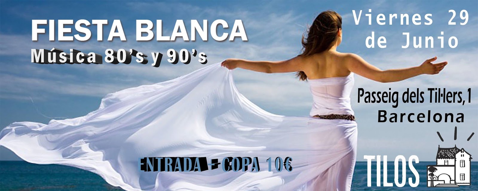 Flyer Fiesta Blanca 80s y 90s
