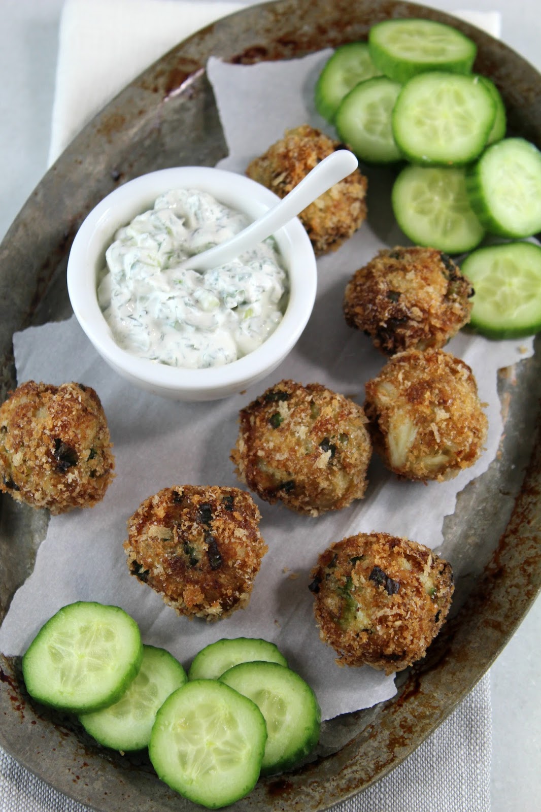 Authentic Suburban Gourmet Crab Bites with Persian Cucumber Dip