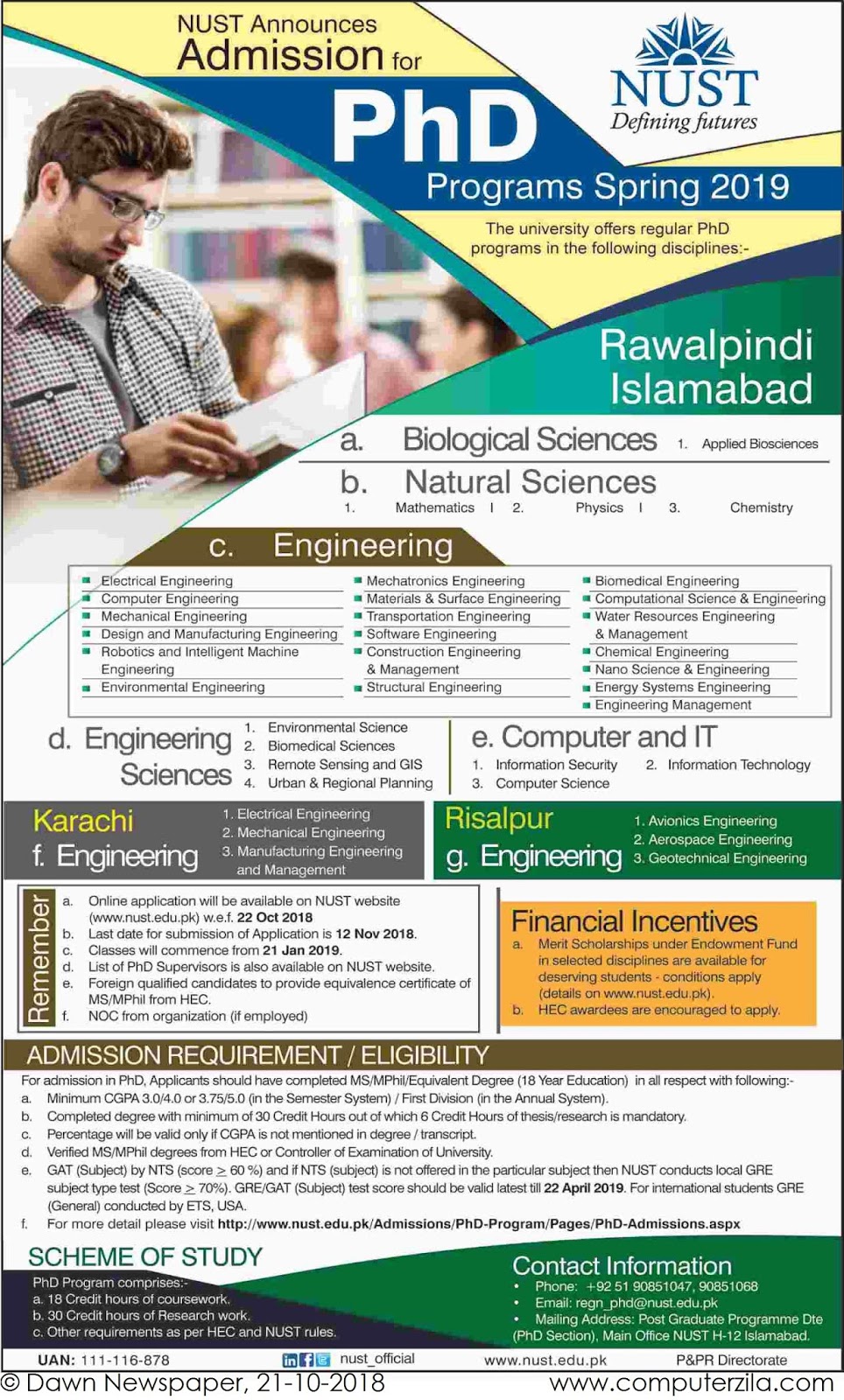 Admissions Open For Spring 2019 At NUST Islamabad Campus