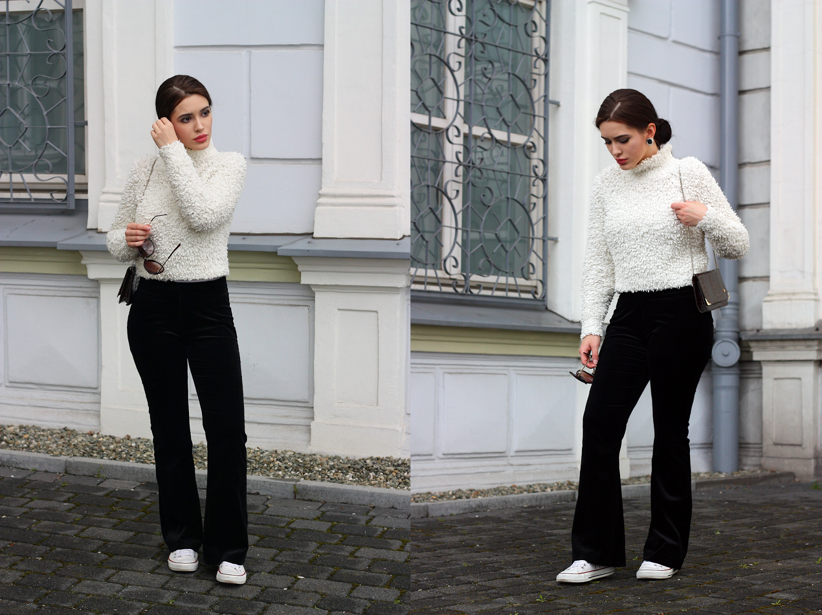 Fluffy sweater & velvet flares fluffy sweater, welurowe spodnie, velvet pants, flares, flare pants, spodnie dzwony
