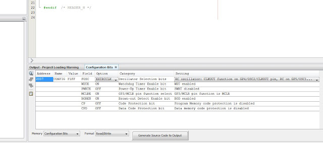 MPLab X PIC12F675 configuration bits