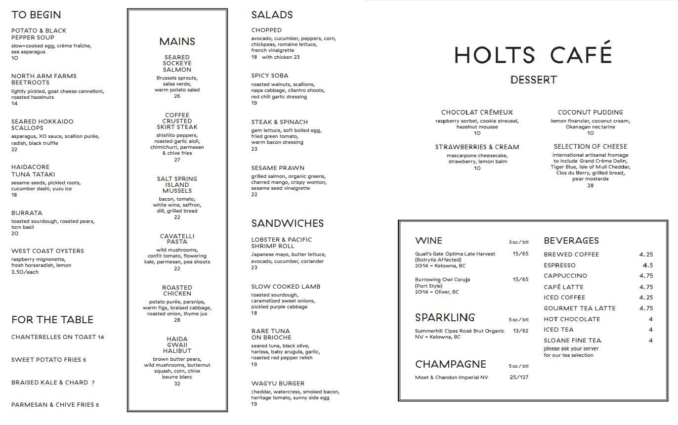 Holt Cafe Vancouver Menu Holt Cafe Vancouver Menu