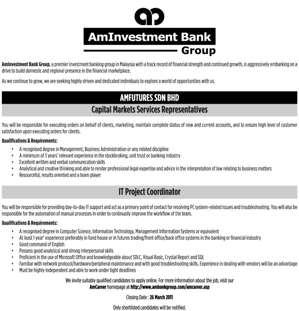 AmInvestment Bank Group Jobs Vacancy 2011