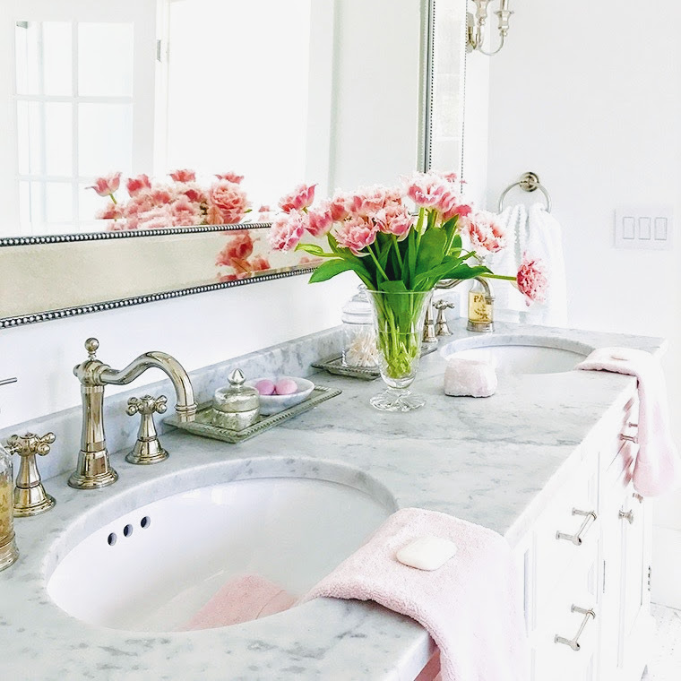 Cool White, Marble Accented Bathroom