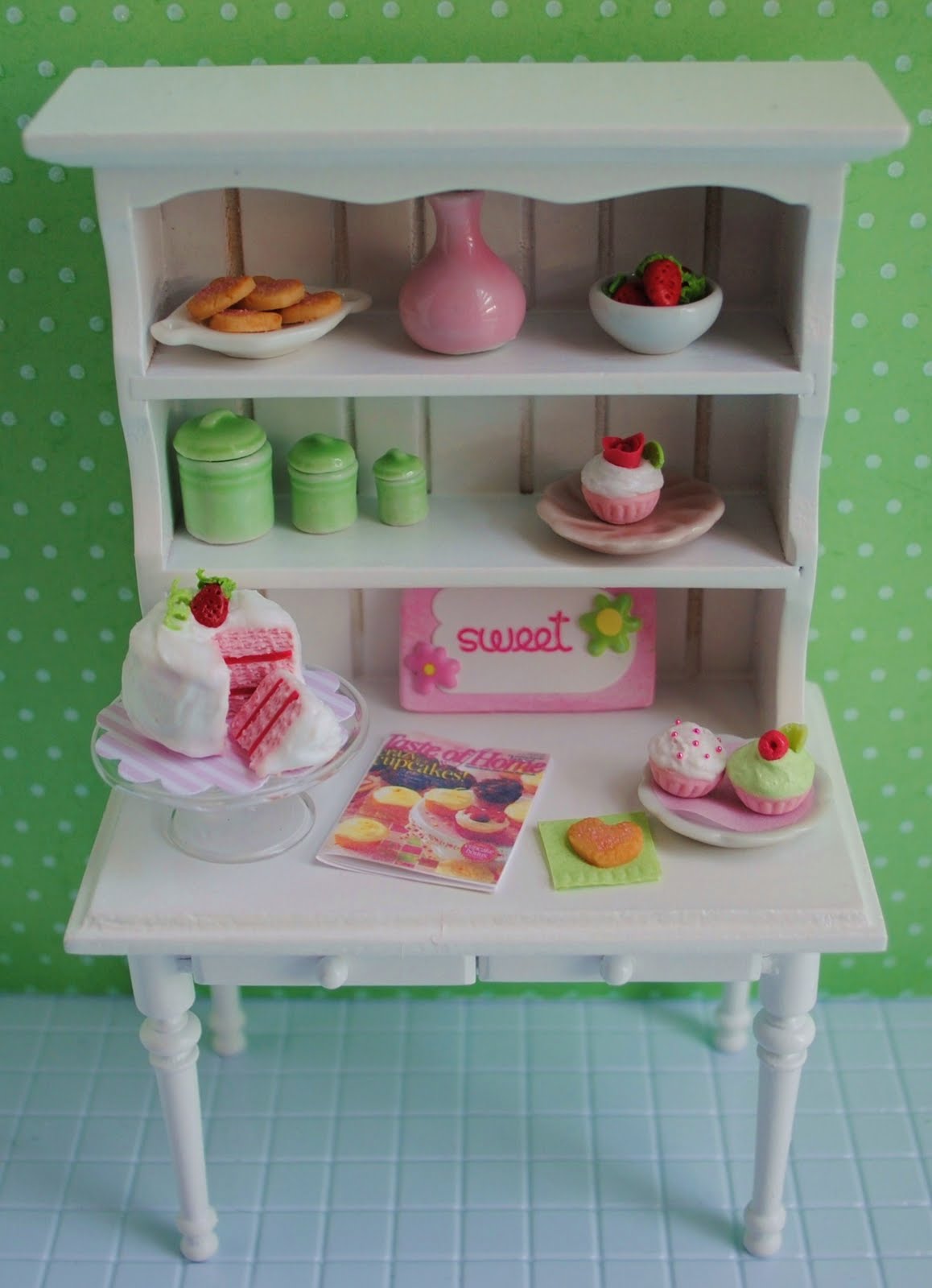 Little Things By Anna {Miniature Kitchen Hutch Filled With Pink And