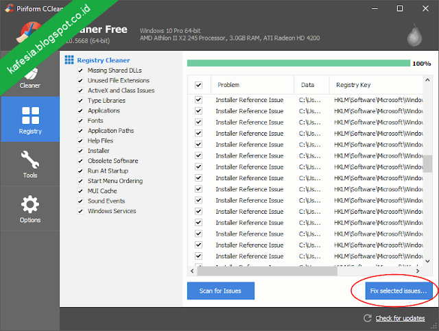 ccleaner memperbaiki registry