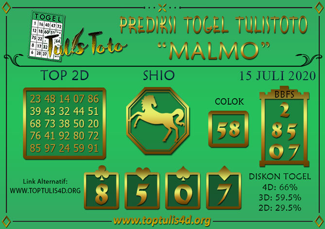 Prediksi Togel MALMO TULISTOTO 15 JULI 2020