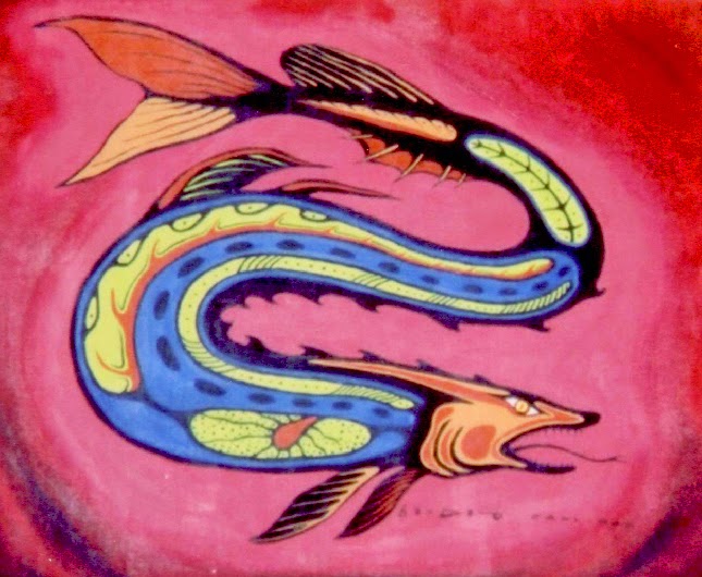 Snake Sturgeon by the late Woodland painter Carl Ray Anishinini painter Carl Ray