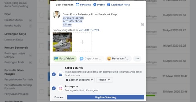 post facebook ke instagram