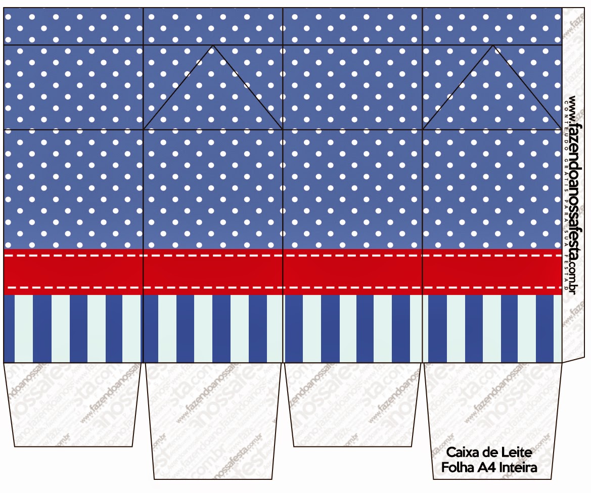 Rayas Azules y Lunares Blancos: Cajas para Imprimir Gratis. Caja tipo "de leche".