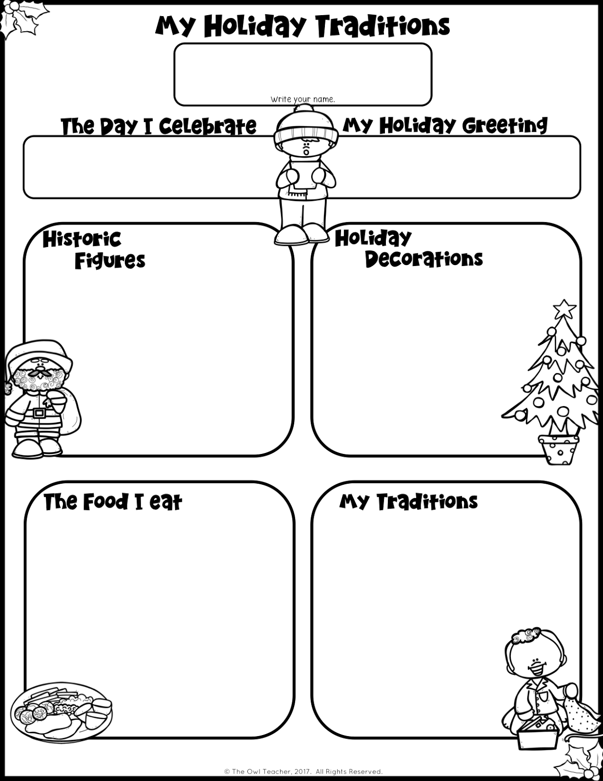 Holiday Traditions Writing And Organizer Classroom Freebies