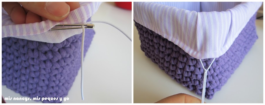mis nancys, mis peques y yo, tutorial DIY funda cestas, introducir elástico en dobladillo