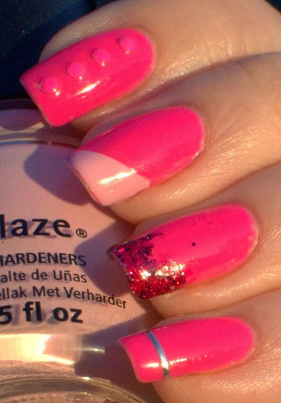 Jas's Blingtastic Nails Kmart Pink Minx Skittles taping, studs and