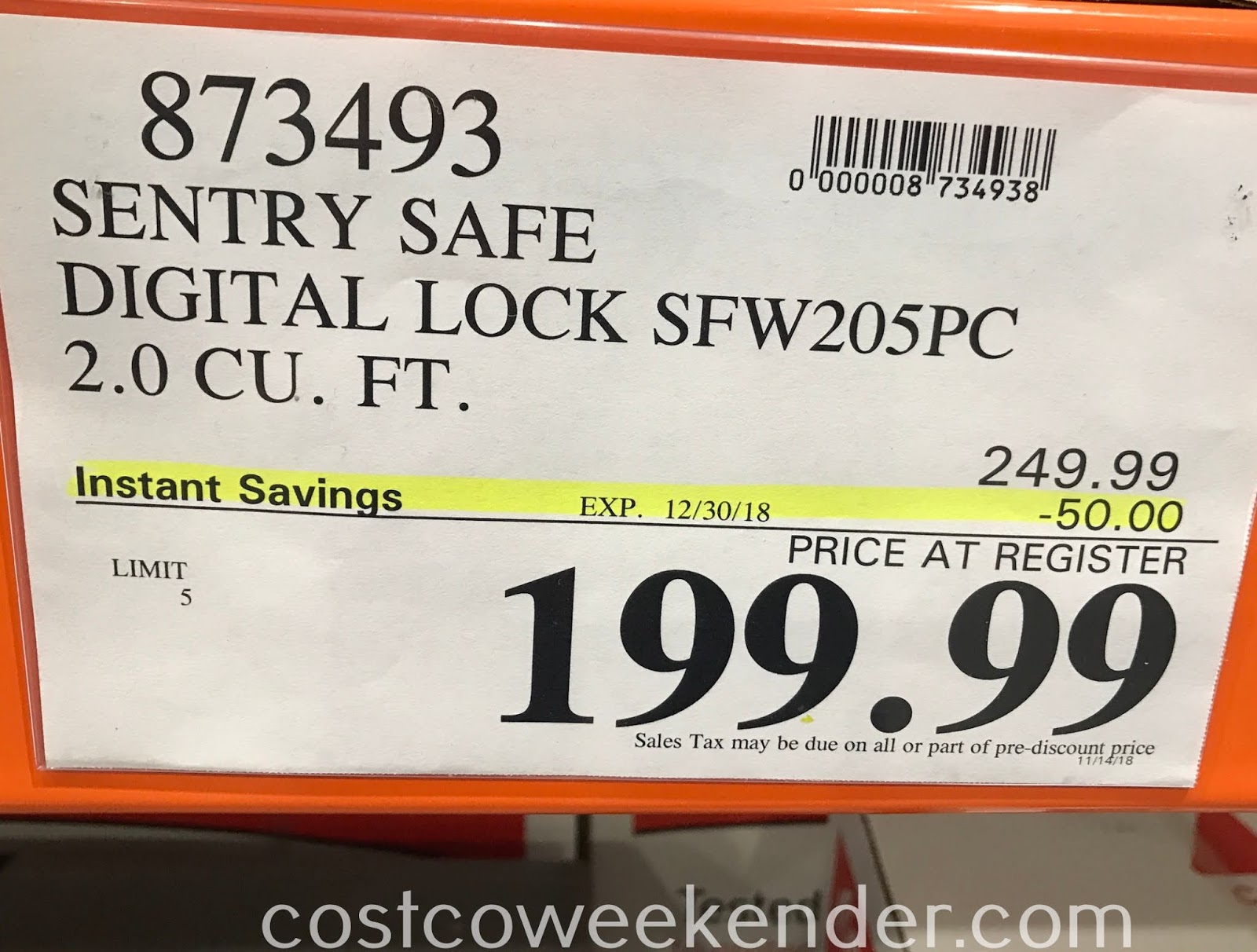 SentrySafe SFW205GPC Digital Safe Costco Weekender