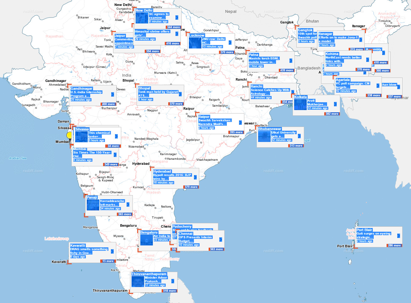 India's real-time news on map