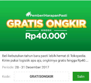 Buruan Belanja di Tokopedia dan Dapatkan Gratis Ongkir Hingga Rp. 40,000