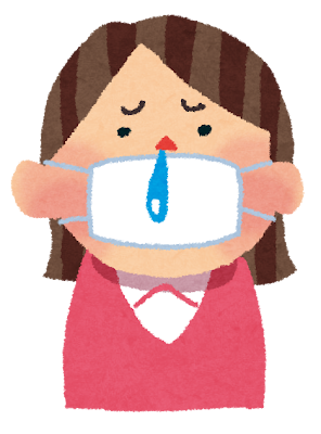 風邪・インフルエンザのイラスト「マスクと鼻水の女性」