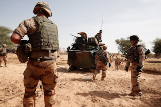 Operation Barkhane; French soldiers providing protection for Armoured Personnel Carriers