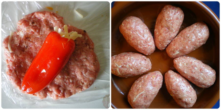 "Ovillo" de carne relleno de pimiento con queso: Elaboración, paso 2