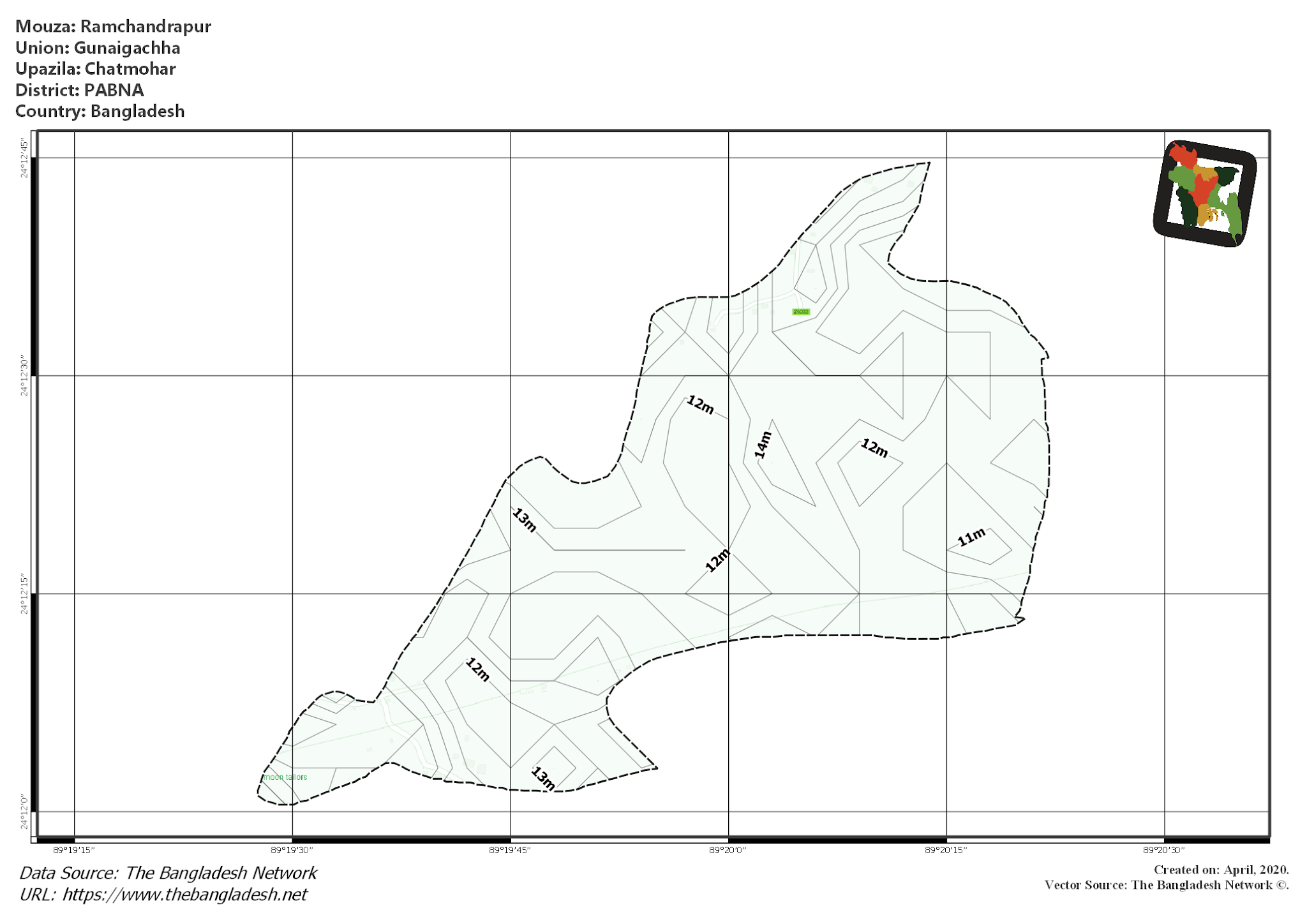 Map of Ramchandrapur Mouza of Chatmohar Upazila, PABNA, Bangladesh.