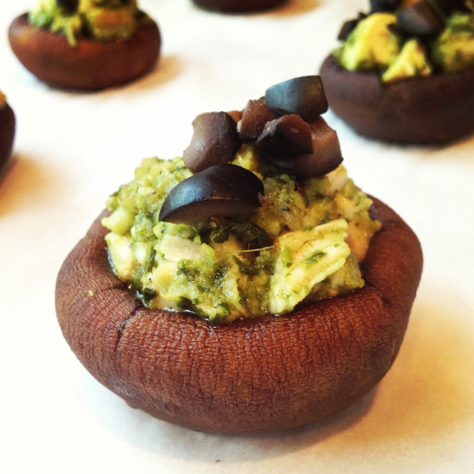 baubles and baked goods pesto chicken stuffed portobello mushrooms