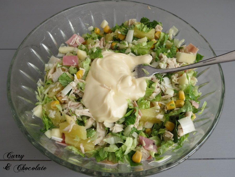 Ensalada hawaiana de pollo con mayonesa -  Easy chicken salad with mayonnaise