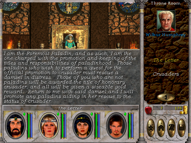 Class promotion for Paladins in Might and Magic 6. Class promotion for Paladins in Might and Magic 6.