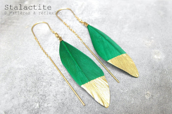 Boucles plumes vert vif Stalactite Bijoux