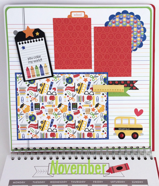School Handmade Scrapbook Calendar with school bus, crayons,