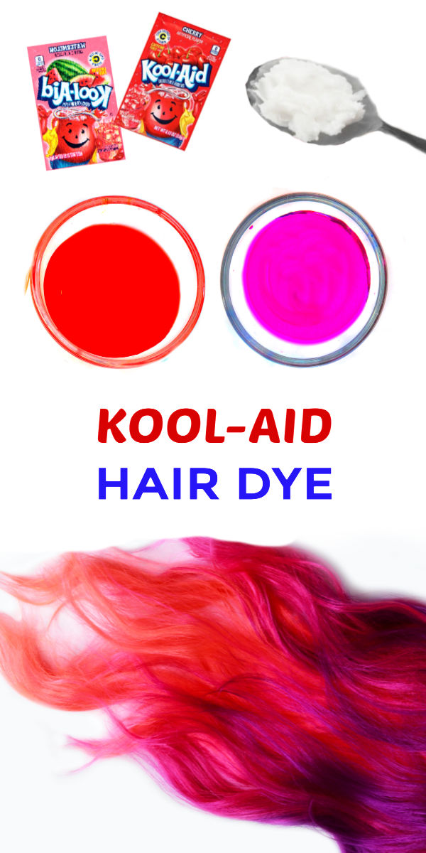 Kool-aid hair dye is easy to make and tons of fun!  Follow this simple recipe for the easiest way to dye your kids hair at home #koolaidhairdye #koolaid #koolaidhairdyeforkids #hairdyeideas #homemadehairdye #hairdye