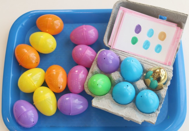 creative way to learn with plastic Easter eggs -- matching challenge