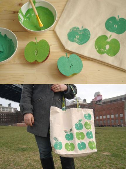 Estampar tejidos con una manzana