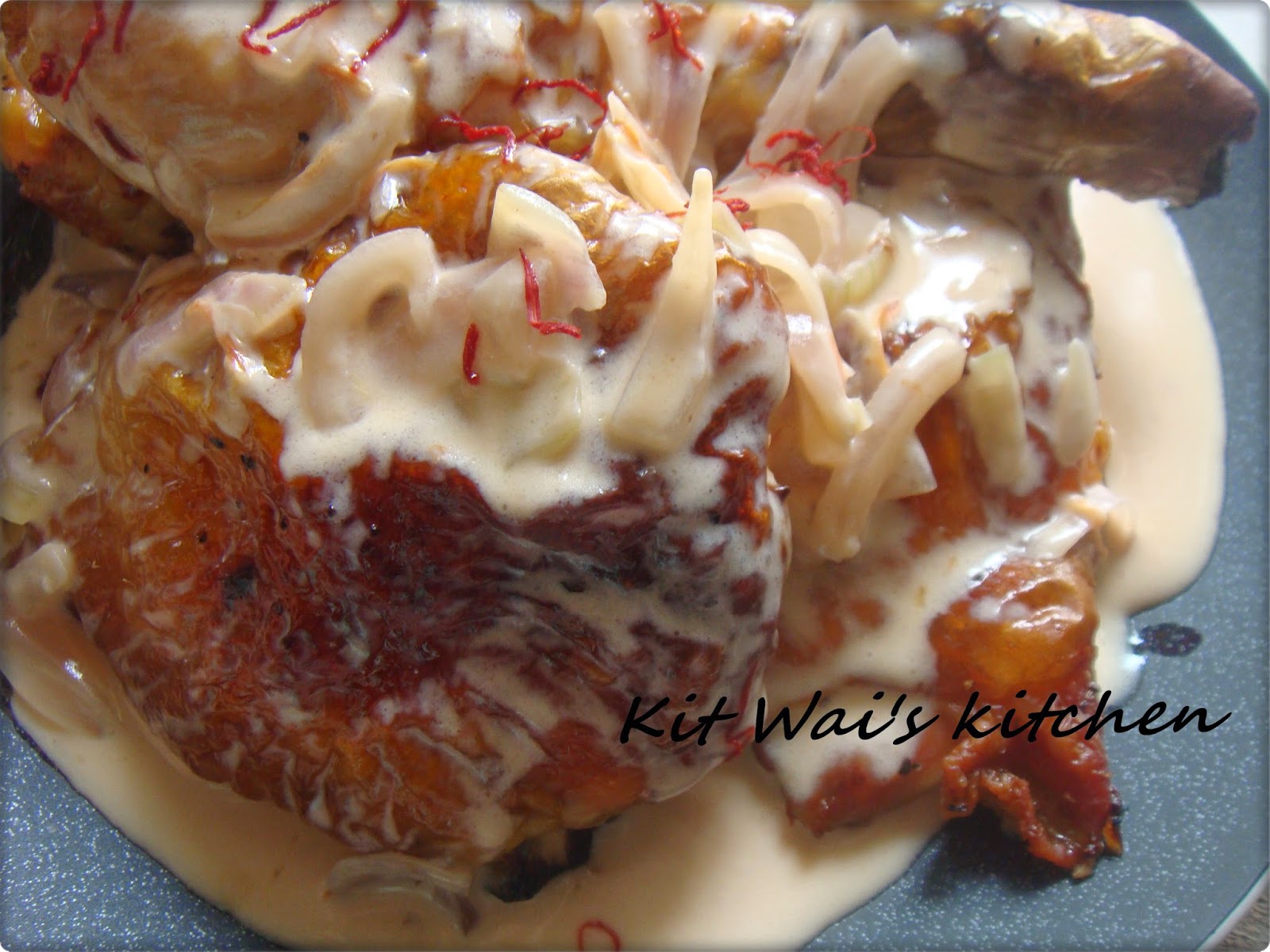 Kit Wai's kitchen 烤鸡腿与藏红花酱 Chicken Drumstick with Saffron Cream Sauce
