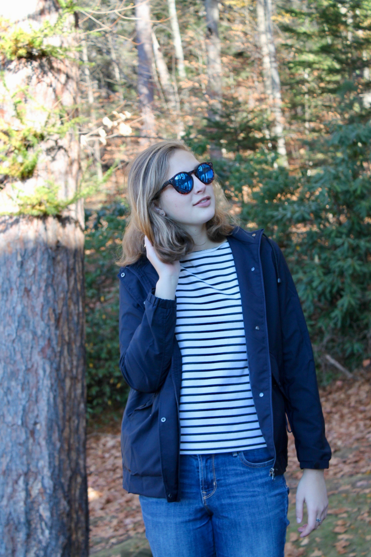 Zaful jacket, boatneck shirt, jeans and white trainers #ootd