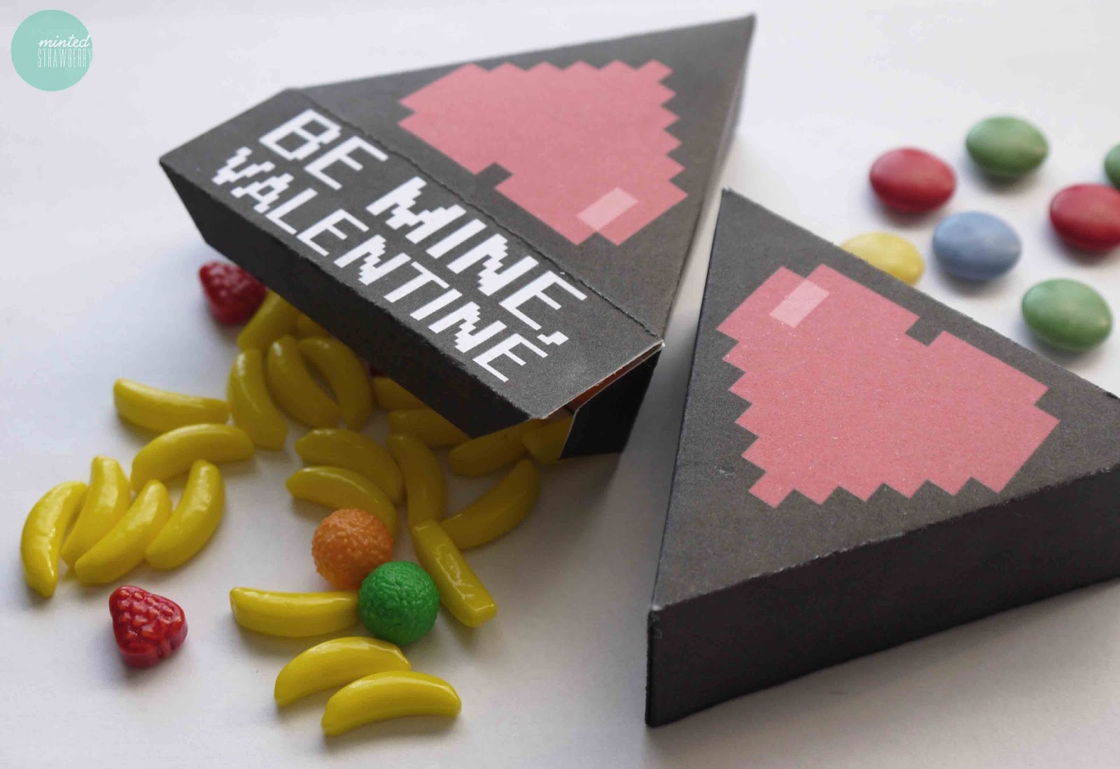 Free Printable 8 bit Hearts Triangle Shaped Box Minted Strawberry free-printable-8-bit-hearts-triangle-shaped-box-minted-strawberry