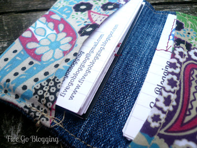 Homemade business cards in a homemade business cards holder
