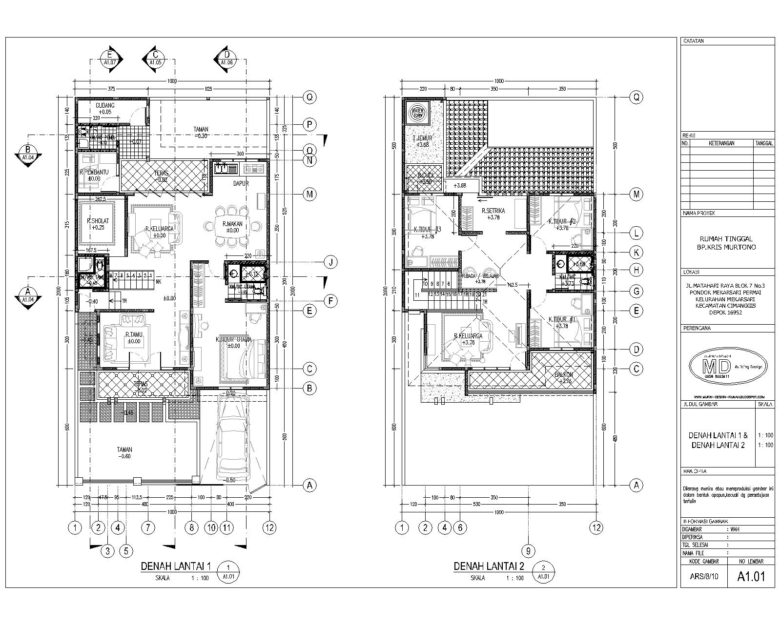 Sketsa Denah Rumah 2 Lantai Type 21 36 45 54 70 Minimalis 