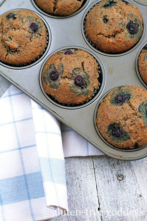 Warm gluten-free blueberry muffins from Karina, Gluten-Free Goddess