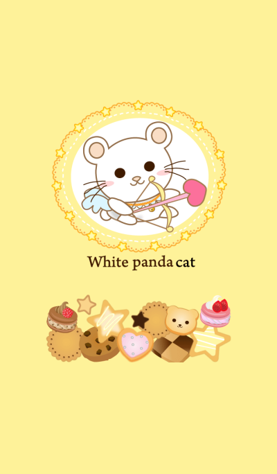 White panda cat and cookies