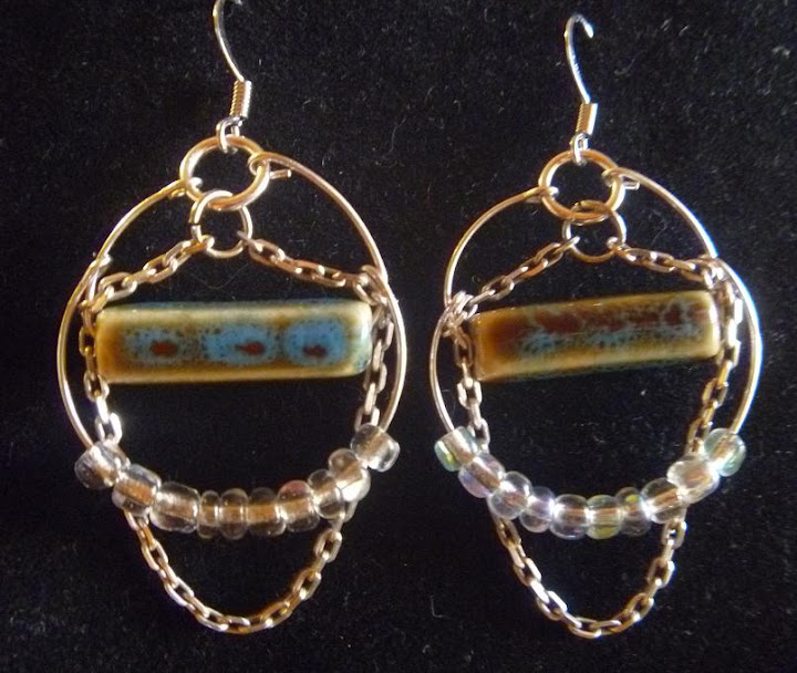 Ceramic, Beads and Chains Earrings