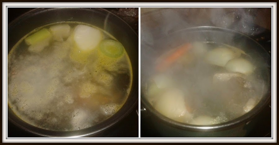 preparación de caldo de pollo casero