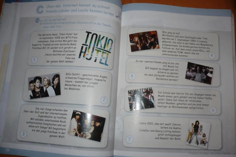 Curiosidade: Tokio Hotel num livro da língua alemã (Sérvia)