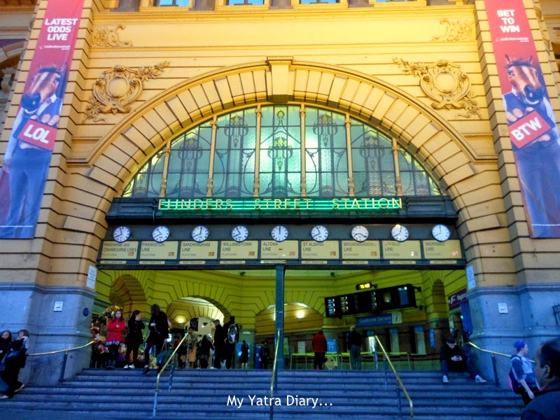 Flinders street station in night lights, Melbourne Australia