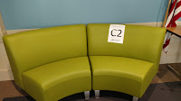Green, two sectioned seating Green, two sectioned seating